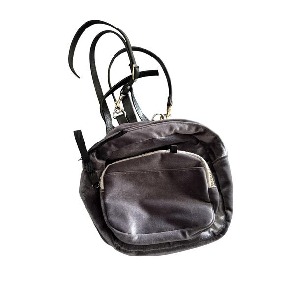 Velvet Mini Backpack Womens Small Gray Black Convertible Straps Purse Bag Casual - Picture 1 of 9